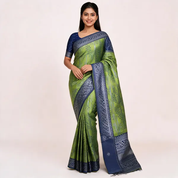 Green_And_Navy_Blue_Kanjeevaram_Banarasi_Silk_Saree_For_Women