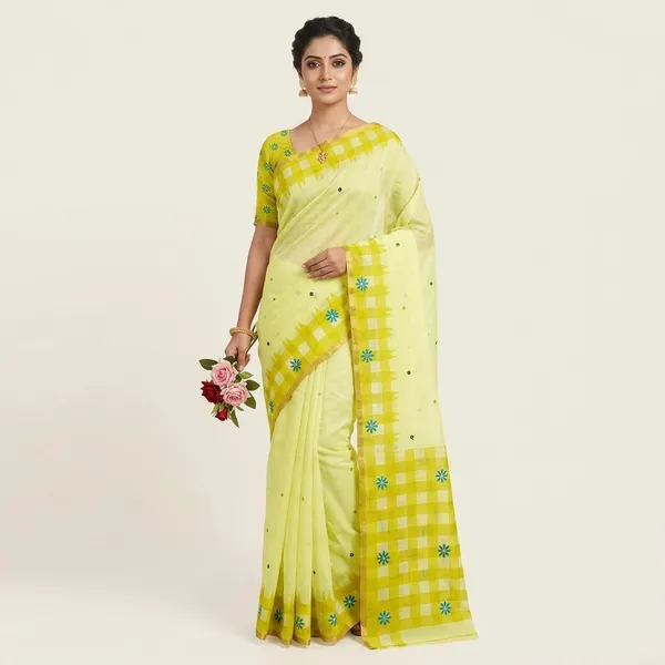 Yellow_Cotton_Linen_Saree_For_Women