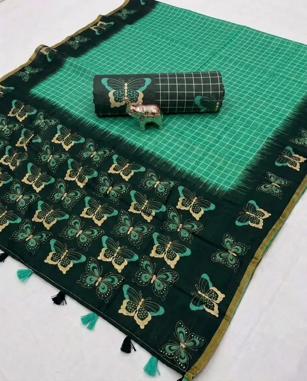 Green_Cotton_Linen_Saree_For_Women