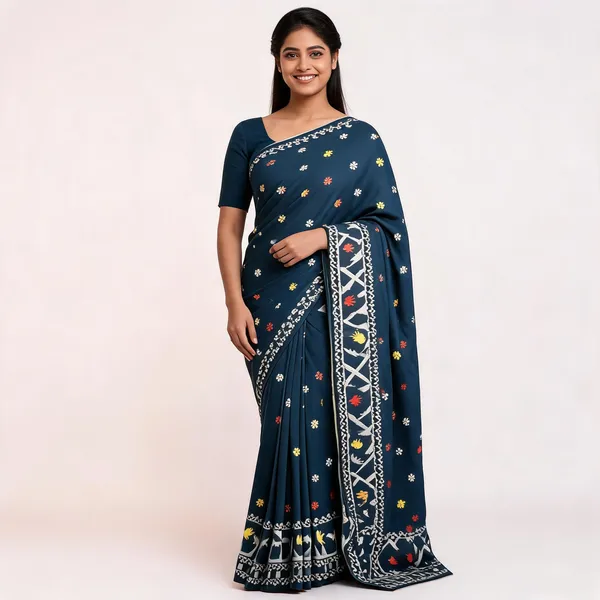 Teal_Soft_Kanchipuram_Litchi_Korvai_Silk_Saree_For_Women