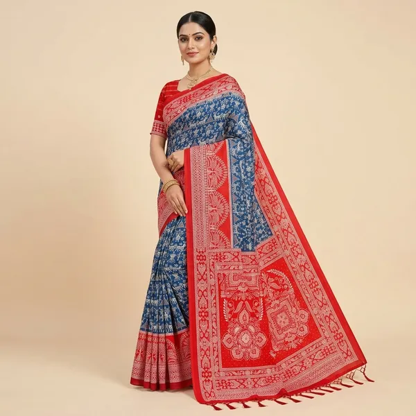 Blue_And_Red_Banarasi_Art_Silk_Saree_For_Women