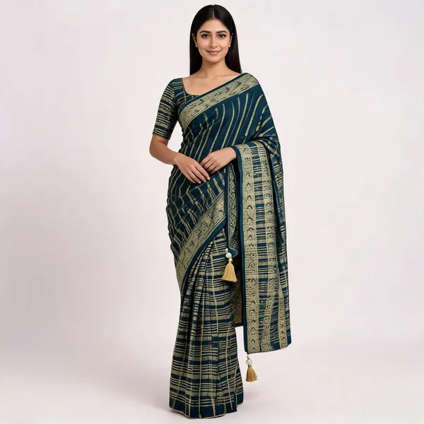 Teal_And_Green_Crepe_Silk_Saree_For_Women