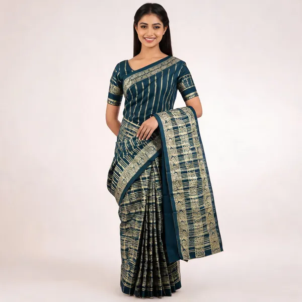 Teal_And_Green_Crepe_Silk_Saree_For_Women