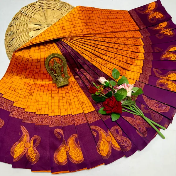 Orange_And_Purple_Kanjeevaram_Banarasi_Silk_Saree_For_Women