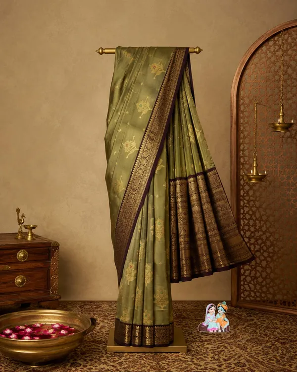 Mehamdi_Banarasi_Silk_Saree_with_kanjivaram_Silver_Zari_Motifs_and_Border_Party_wear_with_tassels_and_latkans_With_blouse_piece