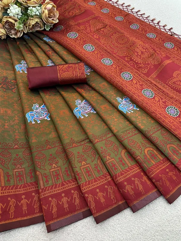 Green_And_Brown_Banarasi_Art_Silk_Saree_For_Women