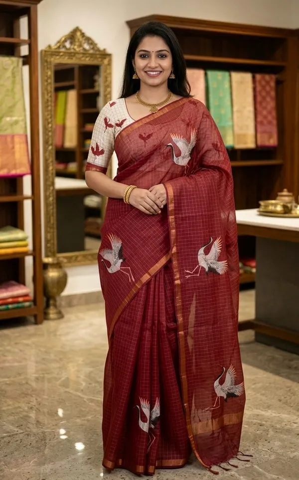 Maroon_Cotton_Linen_Saree_For_Women