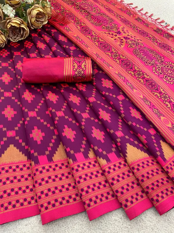 Pink_And_Purple_Banarasi_Art_Silk_Saree_For_Women