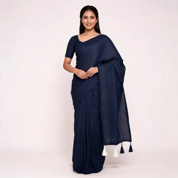 Navy_Blue_Khadi_Cotton_Saree_For_Women