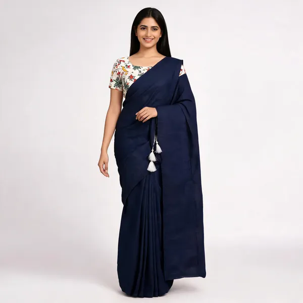 Navy_Blue_Khadi_Cotton_Saree_For_Women