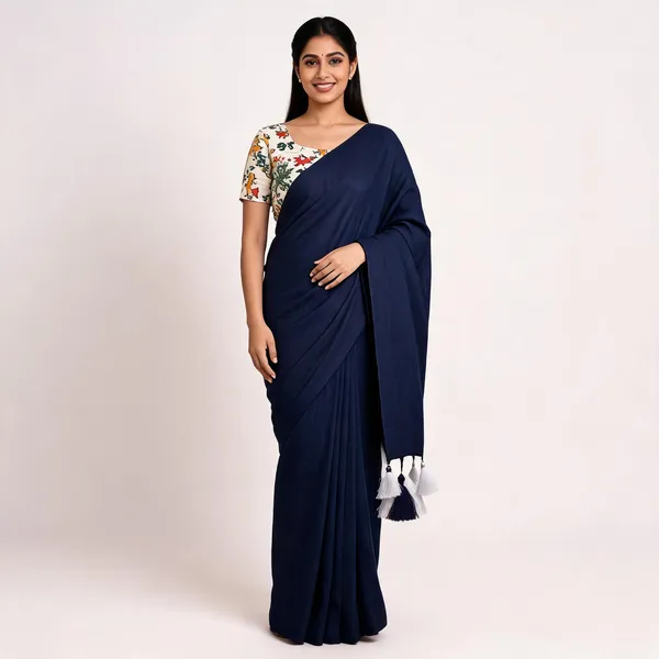 Navy_Blue_Khadi_Cotton_Saree_For_Women