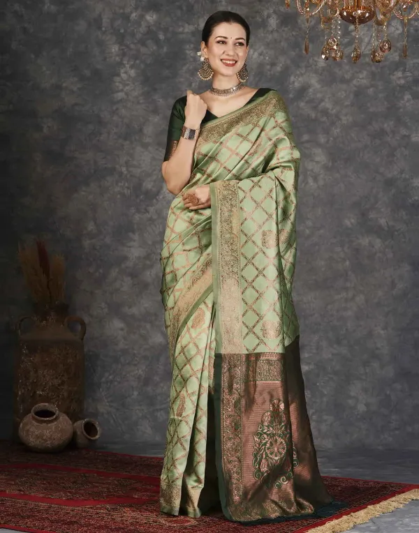 BANARASI_SILK_PISTA_GREEN_SAREE_FOR_WOMEN