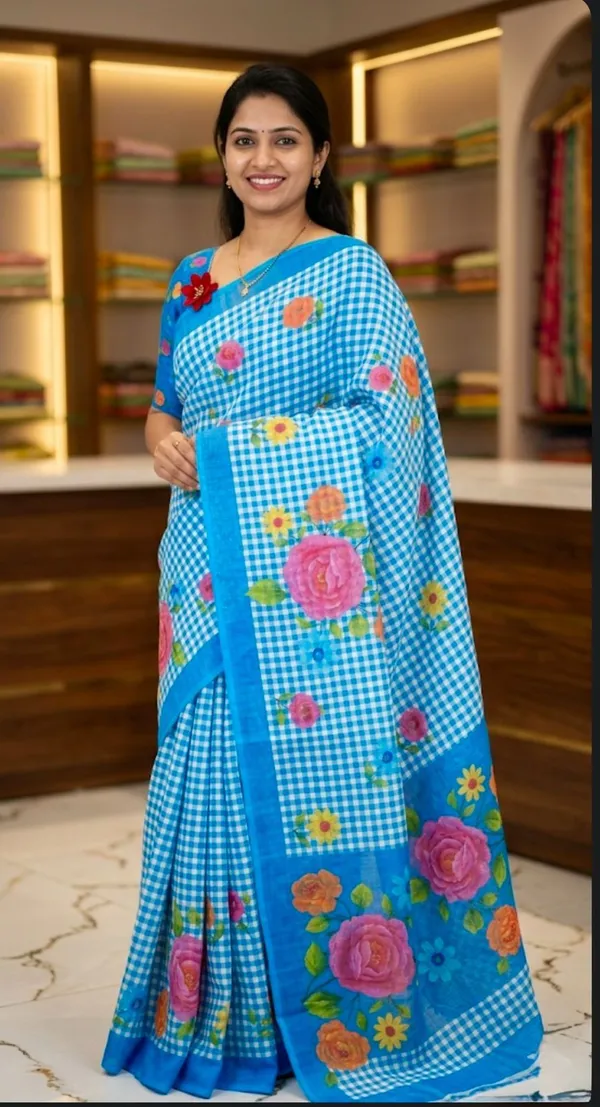 Blue__Cotton_Linen_Saree_For_Women