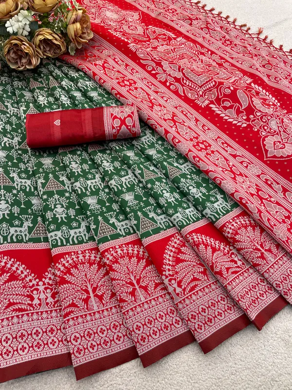 Green_And_Red_Banarasi_Art_Silk_Saree_For_Women