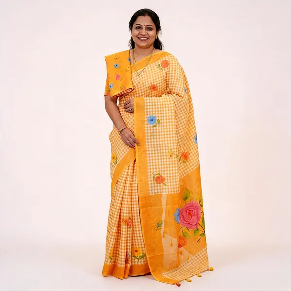 Yellow__Cotton_Linen_Saree_For_Women