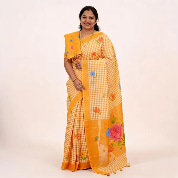 Yellow__Cotton_Linen_Saree_For_Women