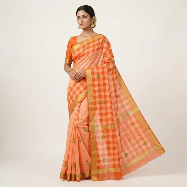 Orange_Cotton_Linen_Saree_For_Women