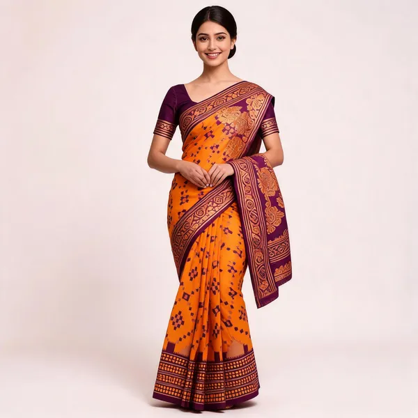 Orange_And_Brown_Banarasi_Art_Silk_Saree_For_Women
