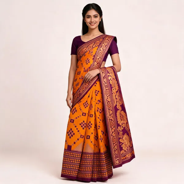 Orange_And_Brown_Banarasi_Art_Silk_Saree_For_Women