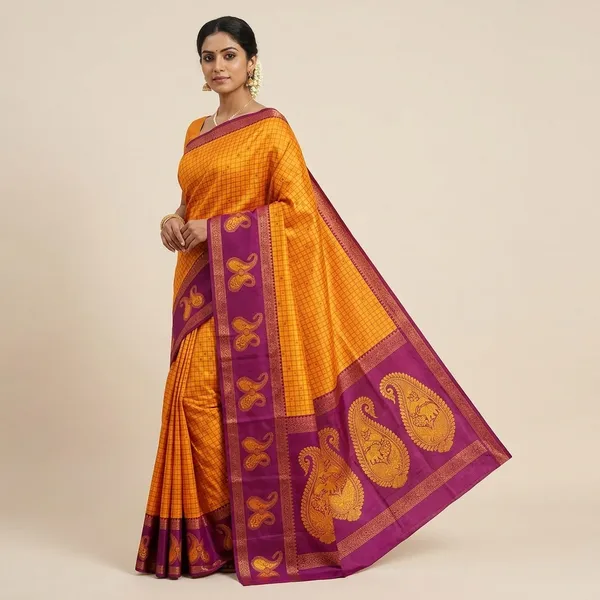 Orange_And_Purple_Kanjeevaram_Banarasi_Silk_Saree_For_Women