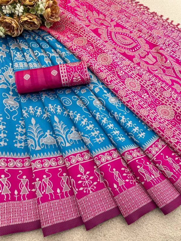 Blue_And_Pink_Banarasi_Art_Silk_Saree_For_Women