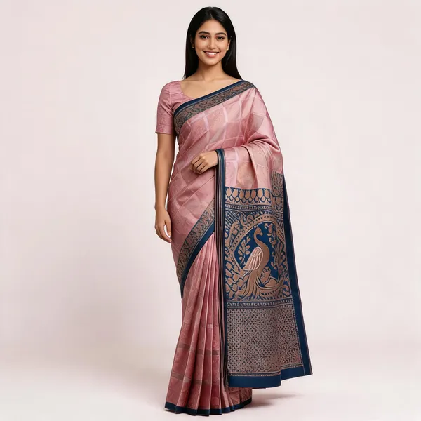 Blue_And_Pink_Kanjeevaram_Banarasi_Silk_Saree_For_Women