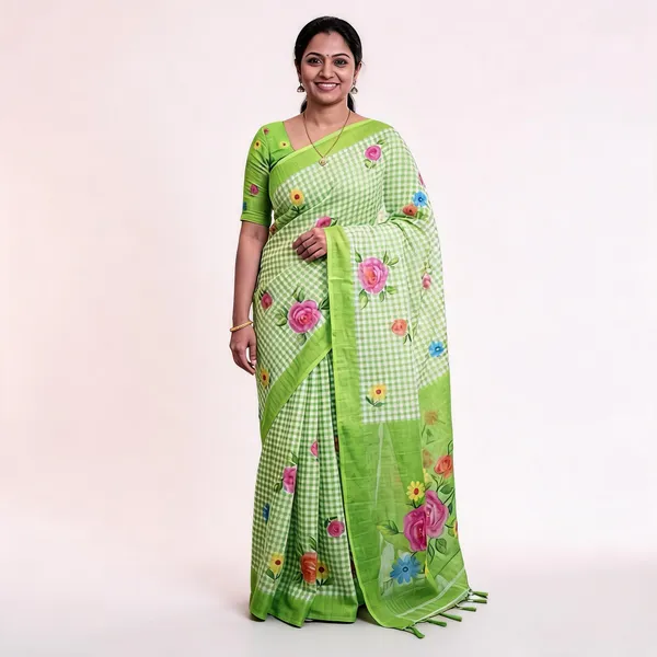 Green__Cotton_Linen_Saree_For_Women