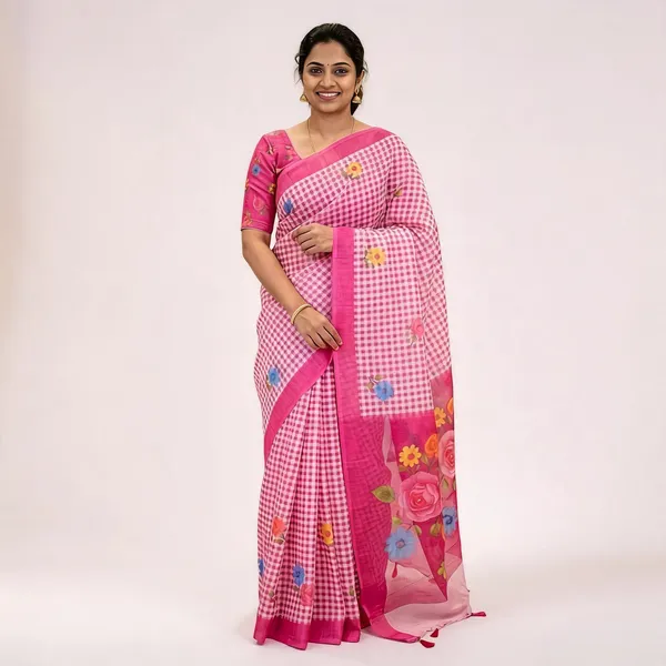 Pink__Cotton_Linen_Saree_For_Women