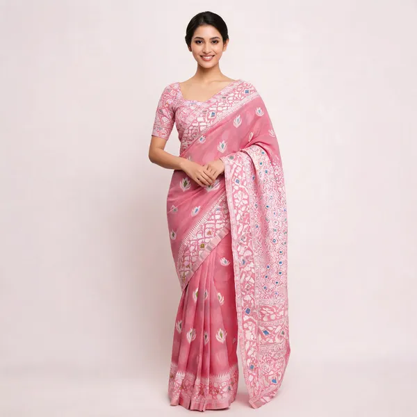 Pink_Banarasi_Cotton_Silk_Saree_For_Women