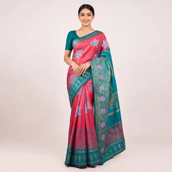 Blue_And_Pink_Banarasi_Art_Silk_Saree_For_Women