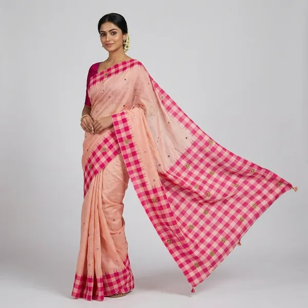 Pink__Cotton_Linen_Saree_For_Women