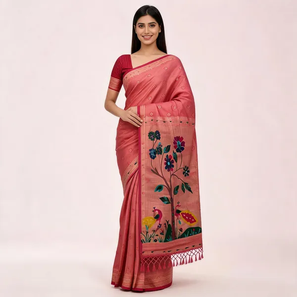 Peach_Paithani_Banarasi_Silk_Saree_For_Women