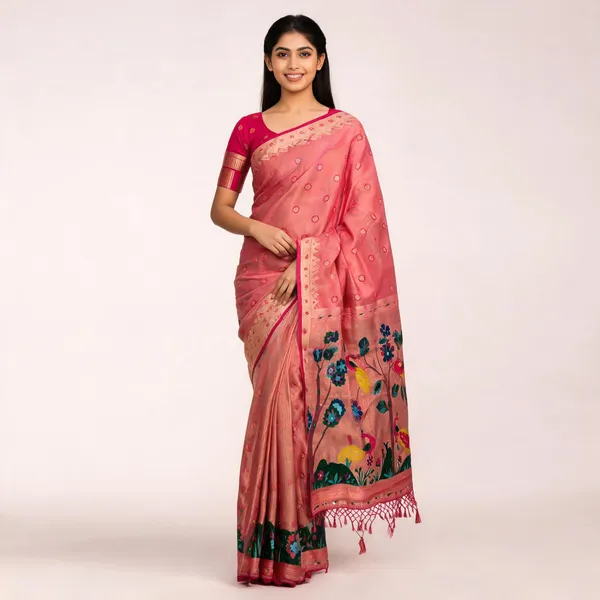 Peach_Paithani_Banarasi_Silk_Saree_For_Women