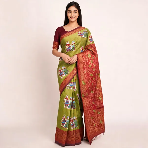 Olive_Green_Banarasi_Art_Silk_Saree_For_Women