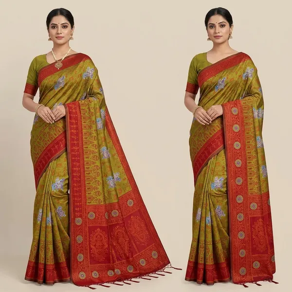 Olive_And_Brown_Banarasi_Art_Silk_Saree_For_Women