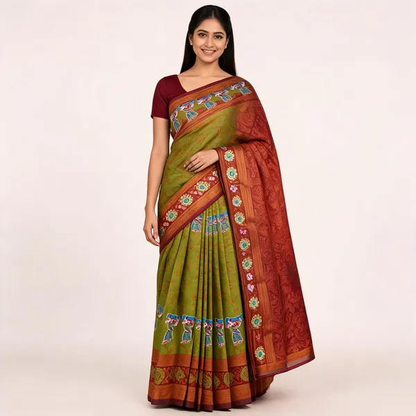 Olive_And_Brown_Banarasi_Art_Silk_Saree_For_Women