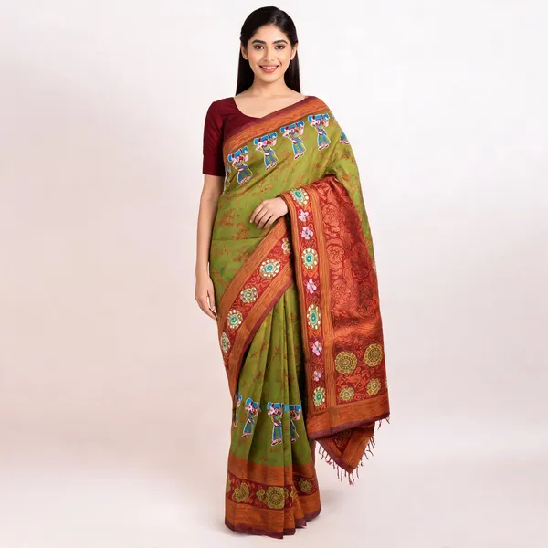 Olive_And_Brown_Banarasi_Art_Silk_Saree_For_Women