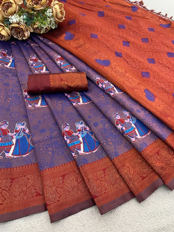 Purple_And_Rust_Banarasi_Art_Silk_Saree_For_Women