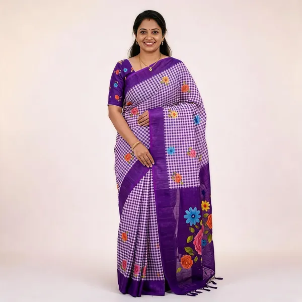 Purple_Cotton_Linen_Saree_For_Women