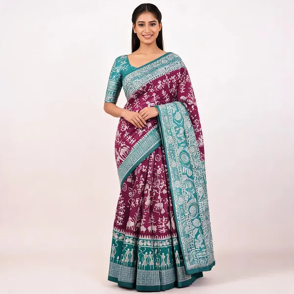 Teal_And_Maroon_Banarasi_Art_Silk_Saree_For_Women