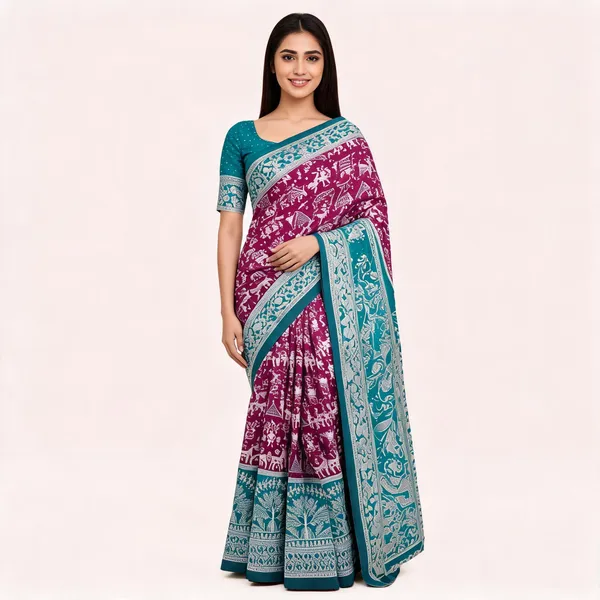 Magenta_And_Turquoise_Banarasi_Art_Silk_Saree_For_Women