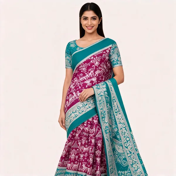 Magenta_And_Turquoise_Banarasi_Art_Silk_Saree_For_Women