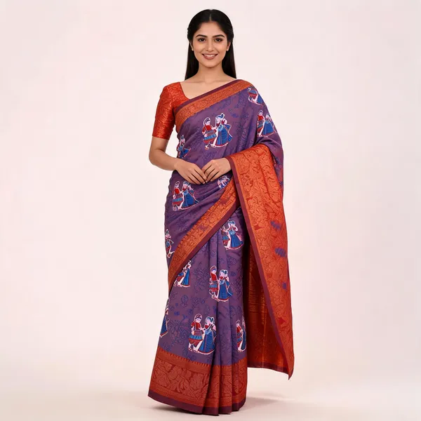 Purple_And_Rust_Banarasi_Art_Silk_Saree_For_Women
