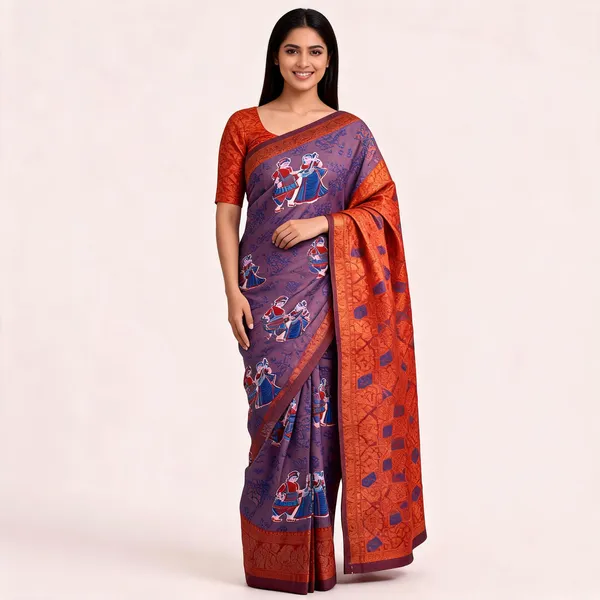Purple_And_Rust_Banarasi_Art_Silk_Saree_For_Women