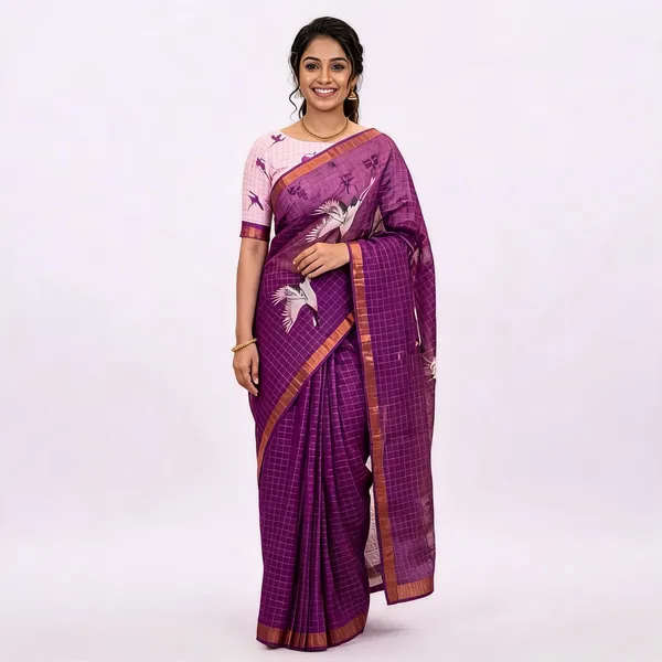 Purple_Cotton_Linen_Saree_For_Women