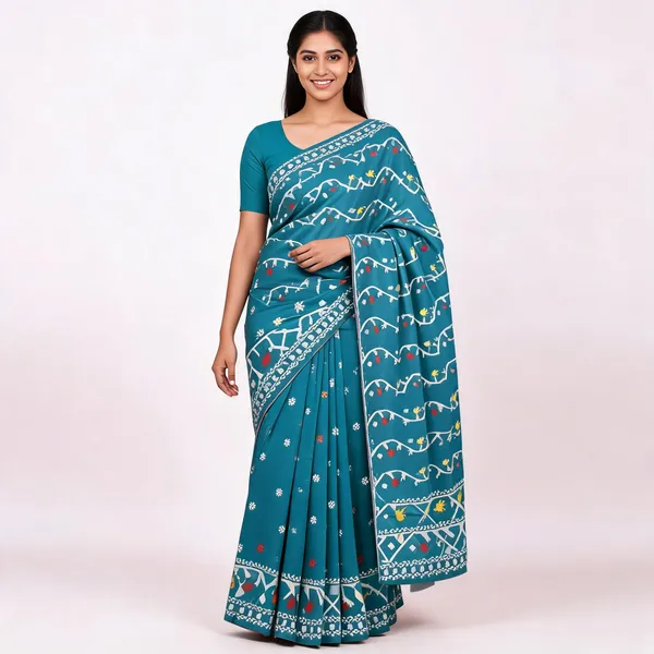 Turquoise_Soft_Kanchipuram_Litchi_Korvai_Silk_Saree_For_Women