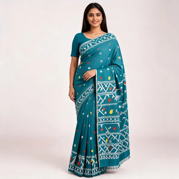Turquoise_Soft_Kanchipuram_Litchi_Korvai_Silk_Saree_For_Women