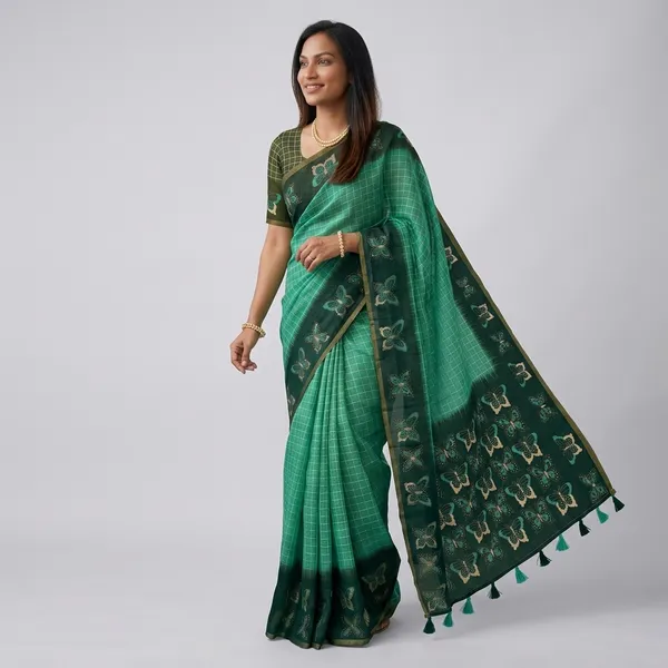 Green_Cotton_Linen_Saree_For_Women