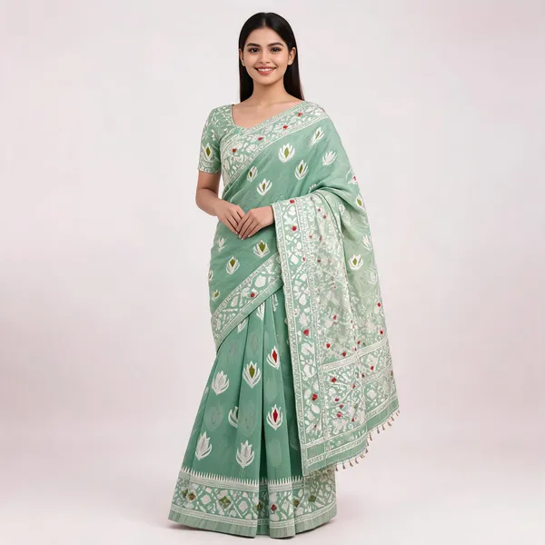Mint_Green_Banarasi_Cotton_Silk_Saree_For_Women