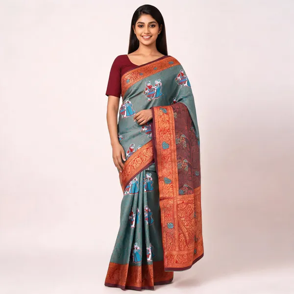 Teal_And_Brown_Banarasi_Art_Silk_Saree_For_Women
